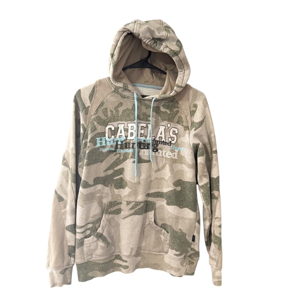 Cabelas Womens Camo Hoodie M Regular Hunted Hunting Graphic Sweatshirt Baby Blue - Picture 2 of 8